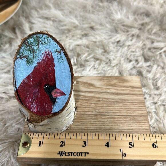 Hand Painted Cardinal On A Piece Of Birch Bark Rustic Cabin Decor Artist Signed - Picture 13 of 13